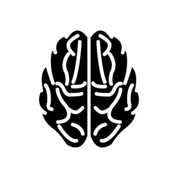 Minimalist human brain glyph icon in a simple black design. A stylized symbol representing mind, intelligence, science, and neurology concepts on an isolated white background vector