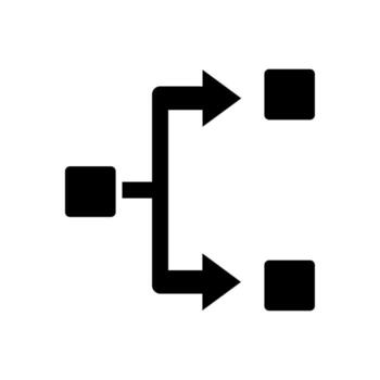Versatile black flowchart icon illustrating a branching process with two outcomes. Simple diagram for representing workflows, decisions, and parallel tasks vector