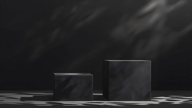 Two Dark Gray Cubic Display Platforms with Shadow Patterns photo