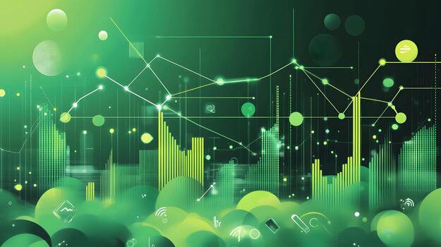 Abstract Data Visualization with Green and Yellow Elements Representing Technology and Growth photo