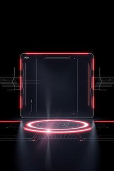 Futuristic digital interface with glowing red accents, ideal for tech presentations and data visualization photo