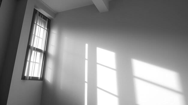 Minimalist window light creates dynamic shadows on bright wall perfect for adding text or graphics to this modern space photo