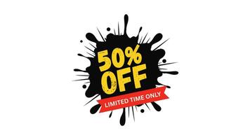 Dynamic 50 percent discount splash animation with yellow text video