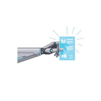 el evolución de robótica y artificial inteligencia en automatización, dónde un cyborg androide larva del moscardón usos inteligente asistente tecnología para eficiente logístico Envío Servicio y técnico apoyo vector