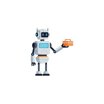 Humanoid android robot for package delivery courier service. A bot showing automation technology, robotics, artificial intelligence, shipping logistics progress vector
