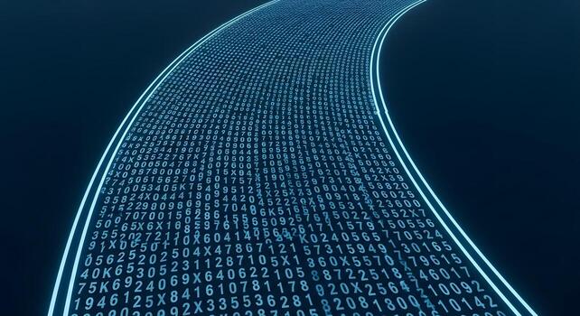 Glowing Data Stream Futuristic Digital Highway of Binary Code photo