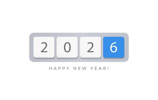 moderno teclado llave 2026 con destacado botón para digital calendario, ui interfaz, ordenador portátil monitor y en línea nuevo año cuenta regresiva. plano mínimo editable ilustración vector