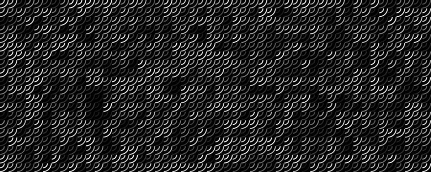 Abstract Geometric Background Pattern In Black And White, Curved Arc Scales With 3D Shine, Modern Monochrome Seamless Texture For Branding, Packaging, Poster And Web Design. Illustration vector