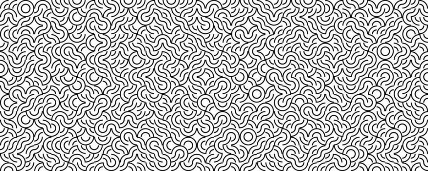 Seamless Abstract Line Pattern On White, Black Curved Arcs And Waves, Modern Minimal Background For Textile, Packaging, Branding, Wallpaper, Web And Print. Illustration vector