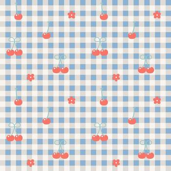 seamless minimal cherry and flower repeat pattern background vector