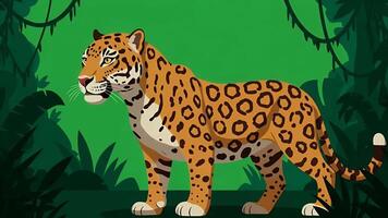 animado jaguar dentro uma exuberante selva configuração video