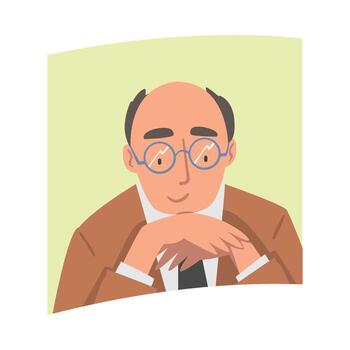 Videoconference and Web Meeting with Man Character in Glasses Engaged in Online Communication in Real Time Illustration vector
