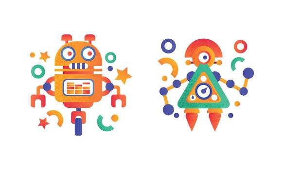 Set of Colorful Robots Icons, Funny Chatbots, Androids Flat Illustration vector