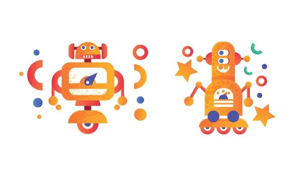 Set of Robots Icons, Funny Service Chatbots, Artificial Intelligence Flat Illustration vector