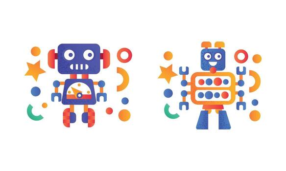 Set of Colorful Robots, Service Chatbots, Artificial Intelligence Concept Flat Illustration vector