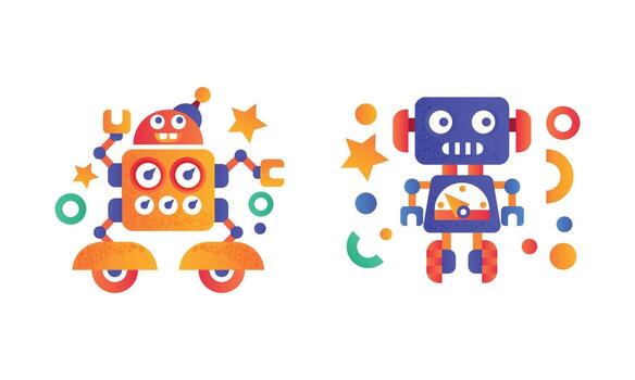 Robots Icons Set, Funny Chatbots, Artificial Intelligence Flat Illustration vector