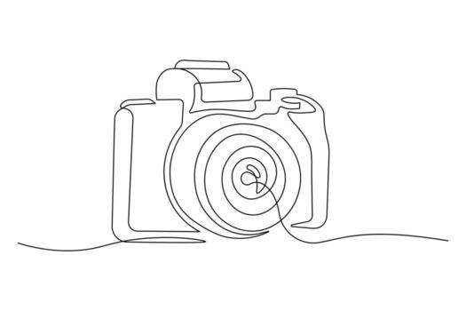 Continuous Line Art of Professional Camera with Lens vector