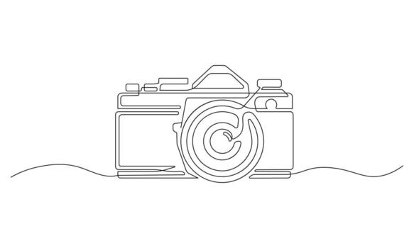 Minimalist One Line Drawing of Camera and Lens. Modern Design vector