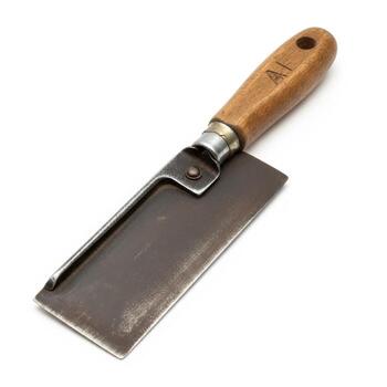Vintage pruning knife with wooden handle isolated on white background, old tool photo