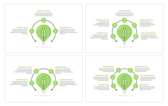 conjunto de infografía plantillas con verde bulbo con hojas y elementos para números y texto, verde energía infografia vector