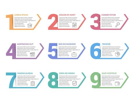 Set of nine numbers with place for your text with arrow shape vector