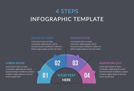 Circle infographic template with four steps or options, process chart. dark background vector