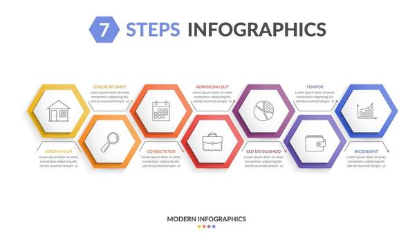 7 7 pasos infografia con hexágono formas vector