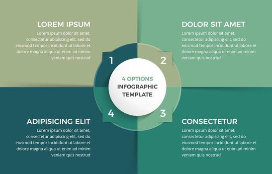 Infographic template with four rectangular elements for your text, circle diagram vector