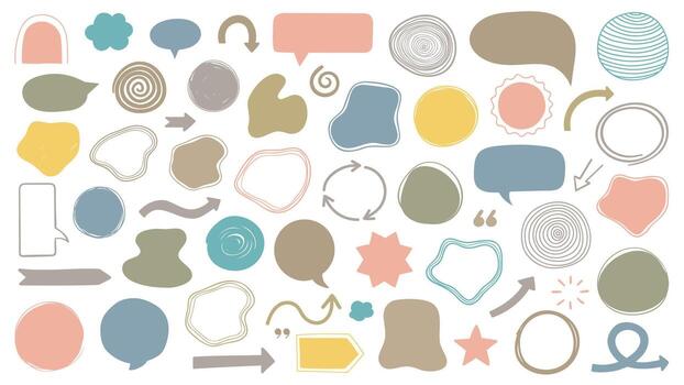 Set of abstract hand drawn shapes, arrows, speech bubbles, circles and other graphic design elements vector