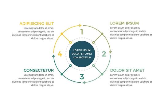 Circle diagram template with four steps or options, process infographics vector