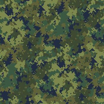 Abstract digital camouflage pattern. Perfect for backgrounds, textiles, or militarythemed designs. The pixelated texture creates a sense of hidden depth and strategic concealment. vector