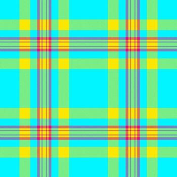 Doodle tartan fabric , panel background plaid textile. Native check seamless texture pattern in bright and radioactive colors. vector