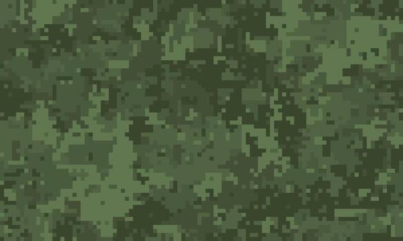 Abstract digital camouflage pattern. Versatile green pixelated texture ideal for backgrounds, website design, militarythemed projects, or creating a sense of concealment and mystery. vector