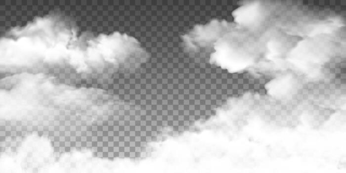 Realistic clouds, fog, cloudy overlay effect vector