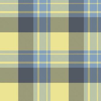 Seamless plaid pattern in soft yellow, blue and grey hues. Classic textile design. Ideal for backgrounds, fabrics, and creative projects. Versatile and timeless. vector