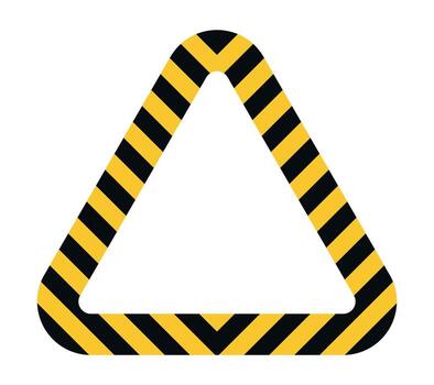 Warning triangle with yellow and black diagonal stripes. Caution sign, danger symbol, safety alert design. Industrial hazard frame for construction, security, prevention protective warning concepts vector
