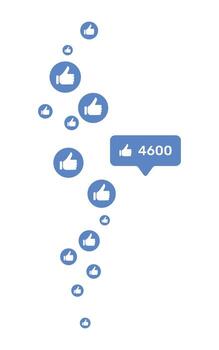 Blue thumbs up like icons with counter floating on white background. Social media approval and feedback design element for communication, internet interaction, popularity and online community concept vector