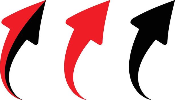 Three upward-pointing arrows in red and black, perfect for growth and progress graphics. vector