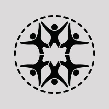 negro silueta de personas participación manos en un circulo con rayado contorno unidad trabajo en equipo vector