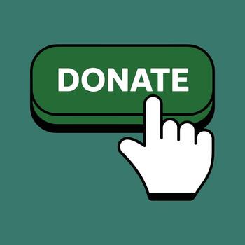 Hand cursor clicking on a green donate button with white text Keywords cursor, hand, pointer, click vector