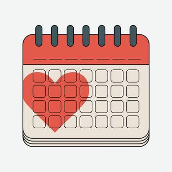 Calendar with red heart marking a day on white background date schedule vector