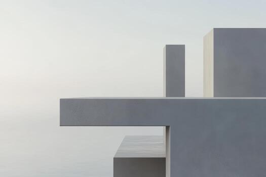 Modern architectural design with geometric shapes against a serene backdrop photo