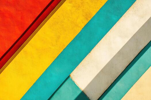 Brightly colored geometric patterns on a wall create a vibrant atmosphere photo