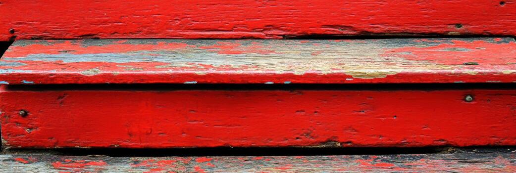 Old red wooden steps show signs of wear and history in a rustic setting photo