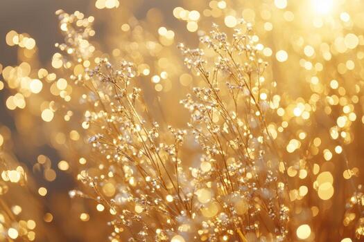 Golden sunlight shines on delicate wildflowers in a tranquil setting photo