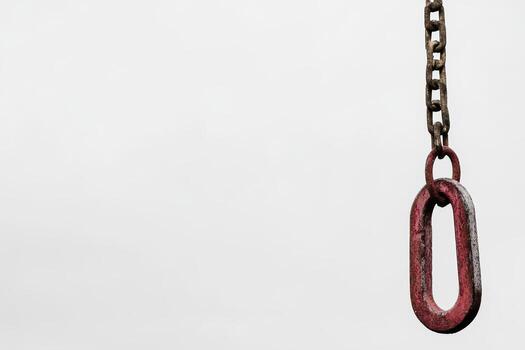 Metal chain link hangs against a plain background capturing industrial design photo