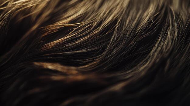 Close-up view of long hair illuminated by soft light in natural setting photo