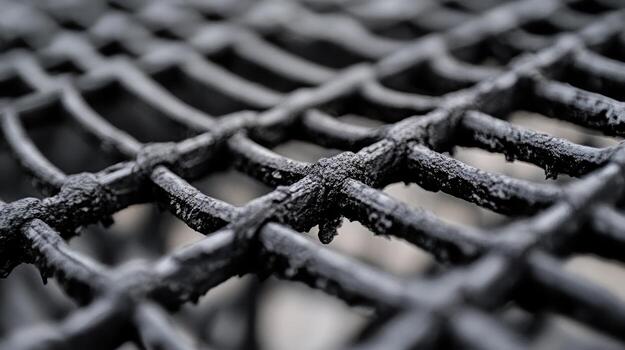 Close-up view of textured black metal grid in outdoor setting during daytime photo