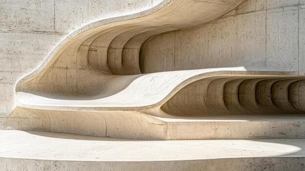 Unique architectural design showcasing flowing curves and textures in concrete photo