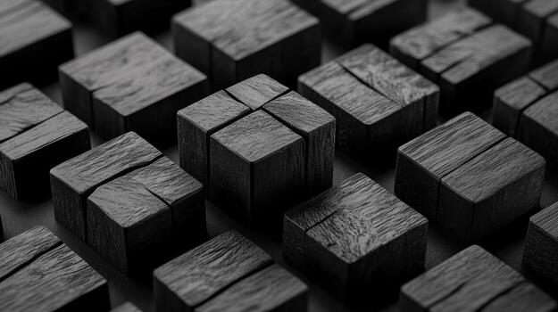 Wooden blocks arranged in a grid pattern showcasing texture and depth photo
